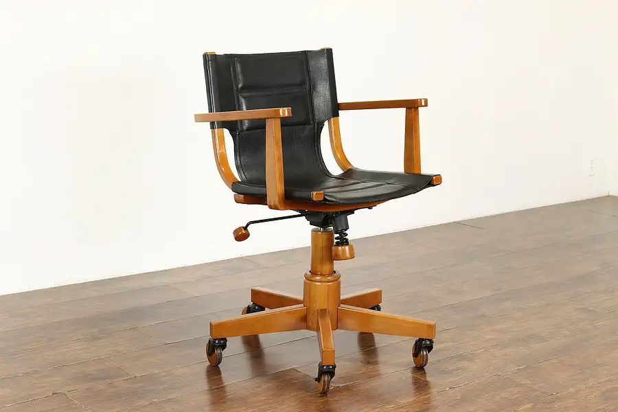 Main image of Midcentury Modern Vintage Leather Office Library Swivel Desk Chair Asher