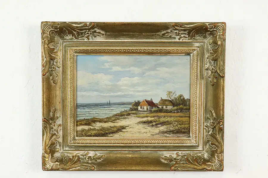 Main image of Cottage on a Coast Vintage Original Oil Painting, Rupprecht 17"