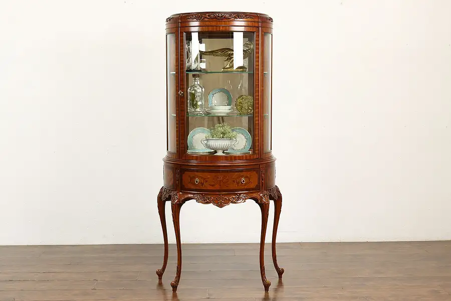 Main image of French Vintage Satinwood & Marquetry Vitrine or Curio Cabinet, Weiman