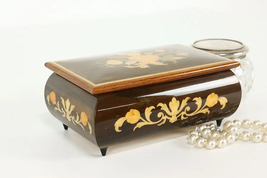 Main image of Marquetry Vintage Swiss Music & Jewelry Box, Plays Dr. Zhivago