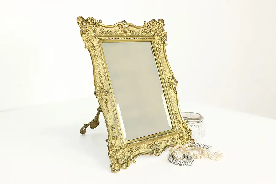 Main image of Victorian Antique Brass Gilt Frame Beveled Mirror, Bradley & Hubbard