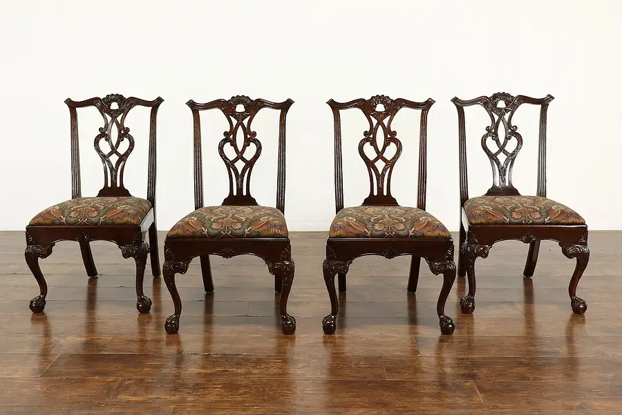 Main image of Set of 4 Vintage Georgian Chippendale Dining Chairs, Henredon Rittenhouse