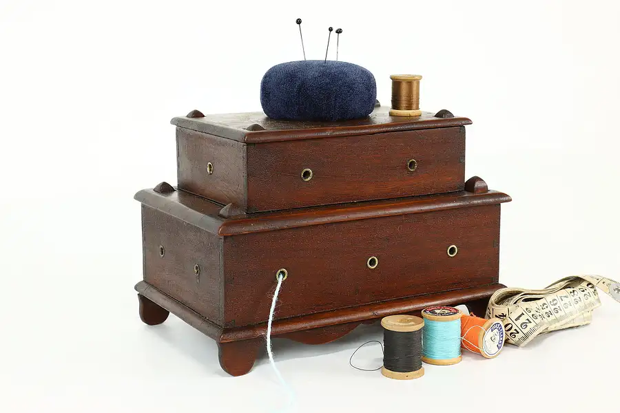 Main image of Victorian Antique Mahogany Sewing Caddy, Jewelry Compartment, Pin Cushion