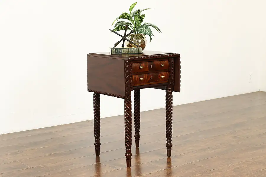 Main image of Empire Antique Carved Mahogany Drop Leaf Lamp or End Table, Nightstand