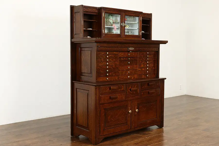 Main image of Oak Dentist 1910 Antique Dental, Jewelry or Collector Cabinet, American