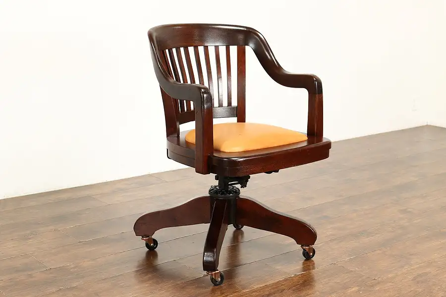 Main image of Mahogany Antique Swivel Adjustable Office Leather Desk Chair, Milwaukee