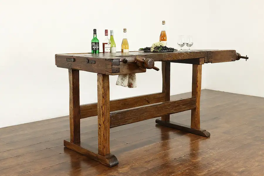 Main image of Farmhouse Salvage Antique Workbench, Kitchen Island, Wine & Cheese Table