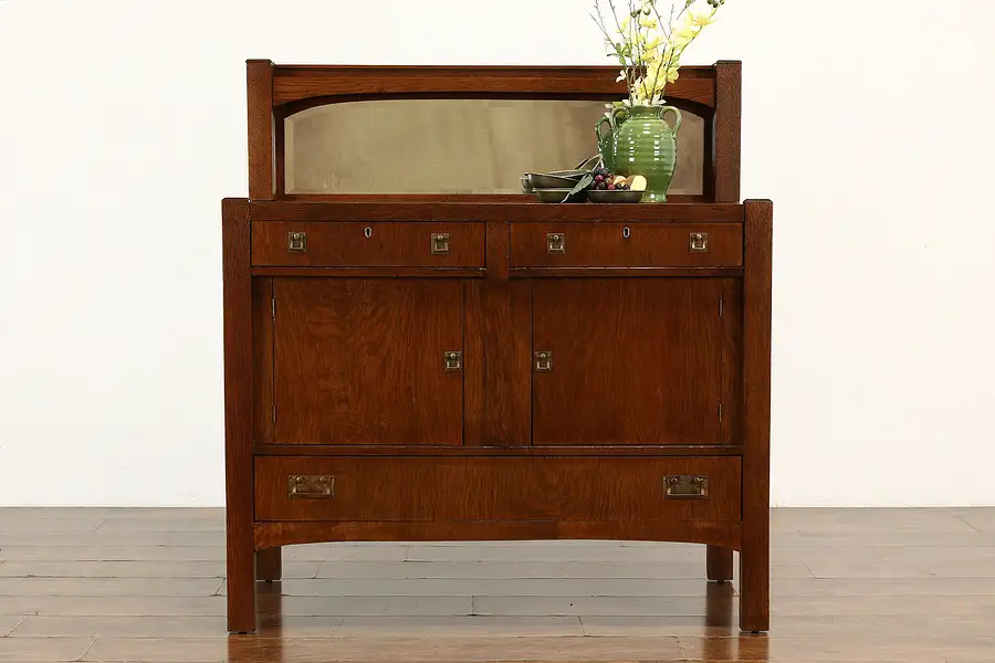 Main image of Arts & Crafts Mission Oak Antique Craftsman Sideboard Server, Mirror