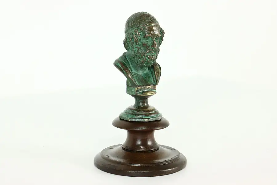 Main image of Homer Greek Poet or Omero Spanish Sculpture Vintage Bronze Bust on Base