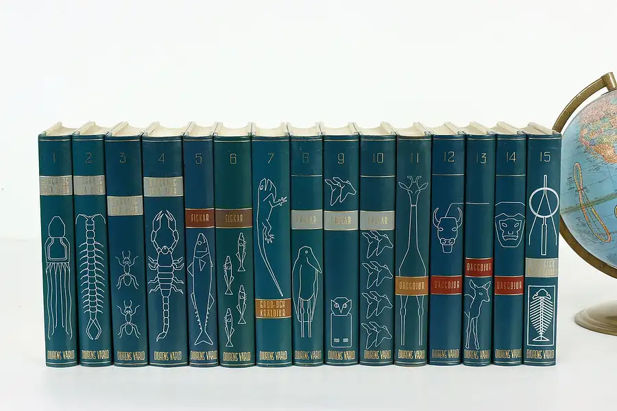 Main image of Set of 15 Swedish Leatherbound World of Animals 1960s Books