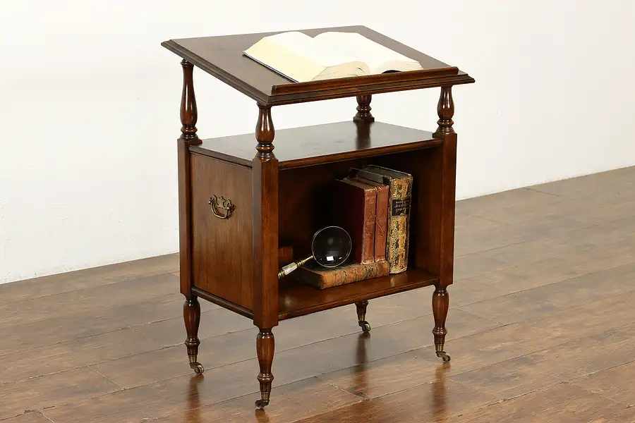 Main image of Traditional Vintage Cherry Rolling Bible or Book Stand & Bookcase