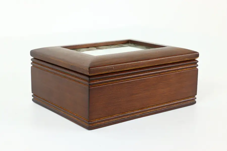 Main image of Vintage Fruitwood Felt Lined Jewelry or Keepsake Box, Glass Lid for Photo