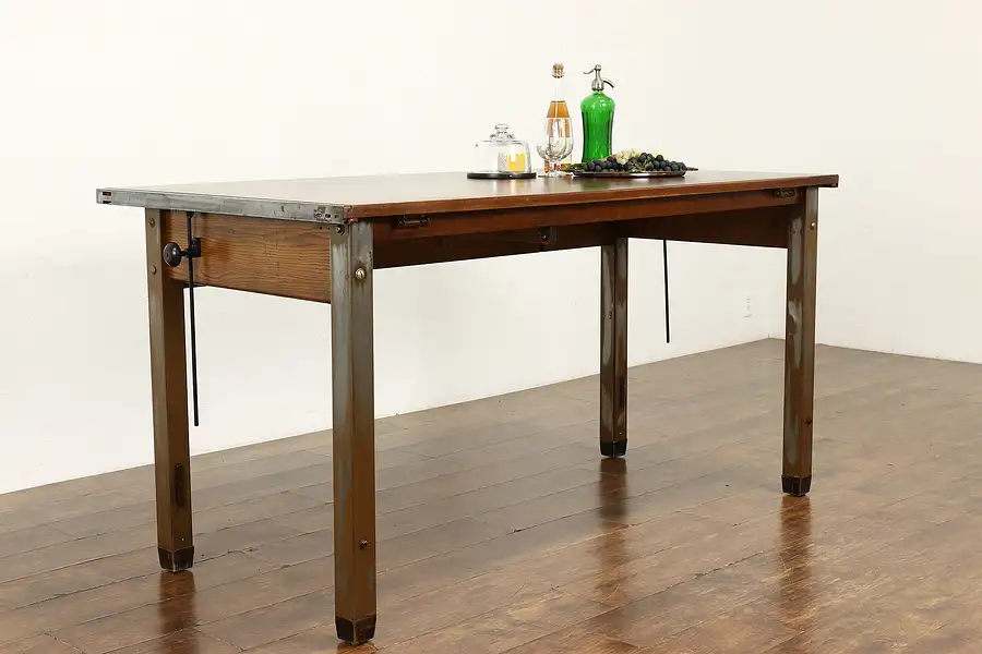 Main image of Industrial Salvage Farmhouse Drafting Wine Table Kitchen Island, Hamilton