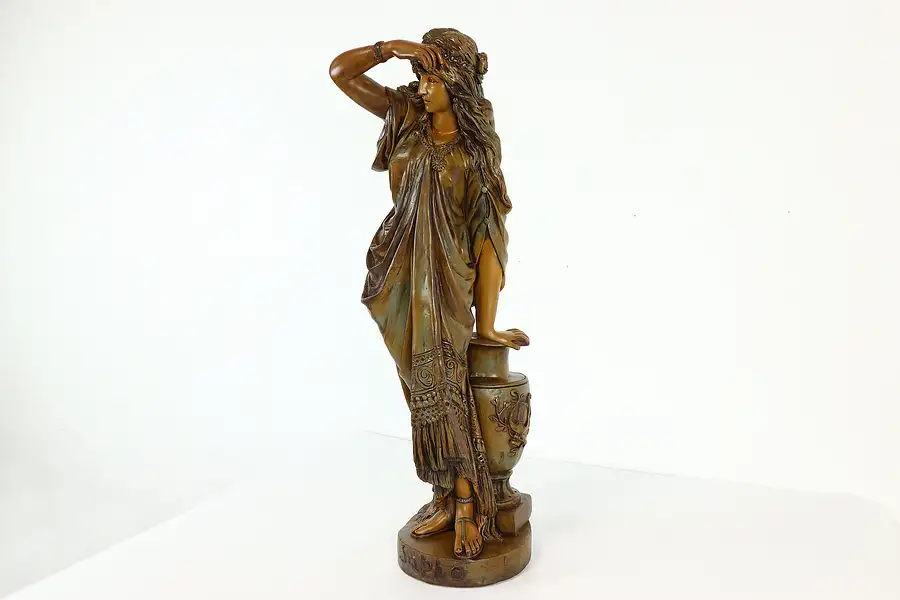 Main image of Sappho or Sapho Composition Sculpture Antique Hand Painted 33" Statue