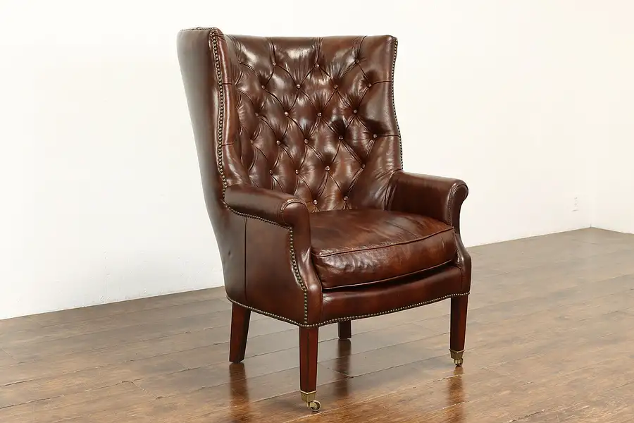 Main image of Traditional Vintage Tufted Wing Chair, Brass Nailheads, Henredon