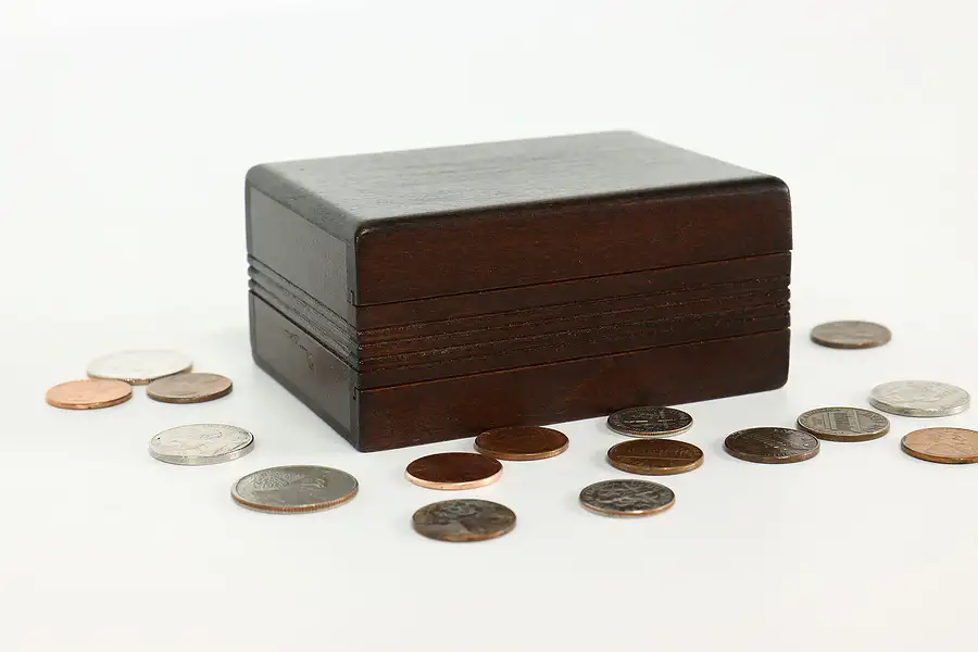 Main image of Carved Birch Vintage Swiss Puzzle Box Coin Bank