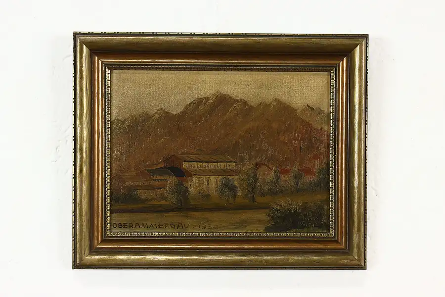 Main image of Oberammergau German Village Vintage 1930 Original Oil Painting 11.5"