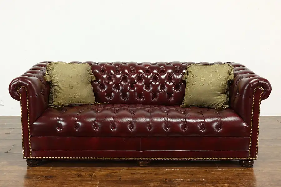 Main image of Chesterfield Tufted Leather Vintage Burgundy Sofa, Hancock & Moore