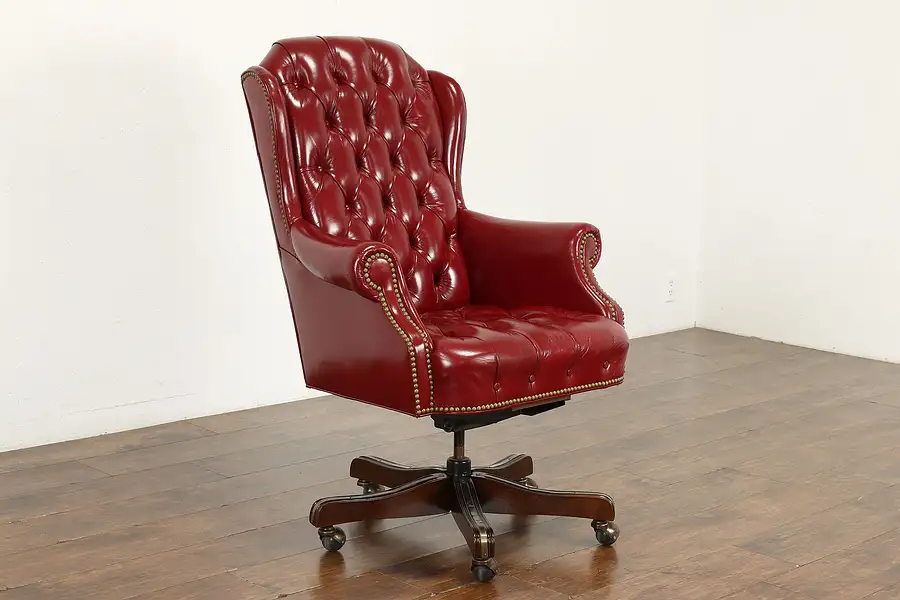 Main image of Tufted Leather Vintage Swivel Adjustable Office Desk Chair, Leathercraft