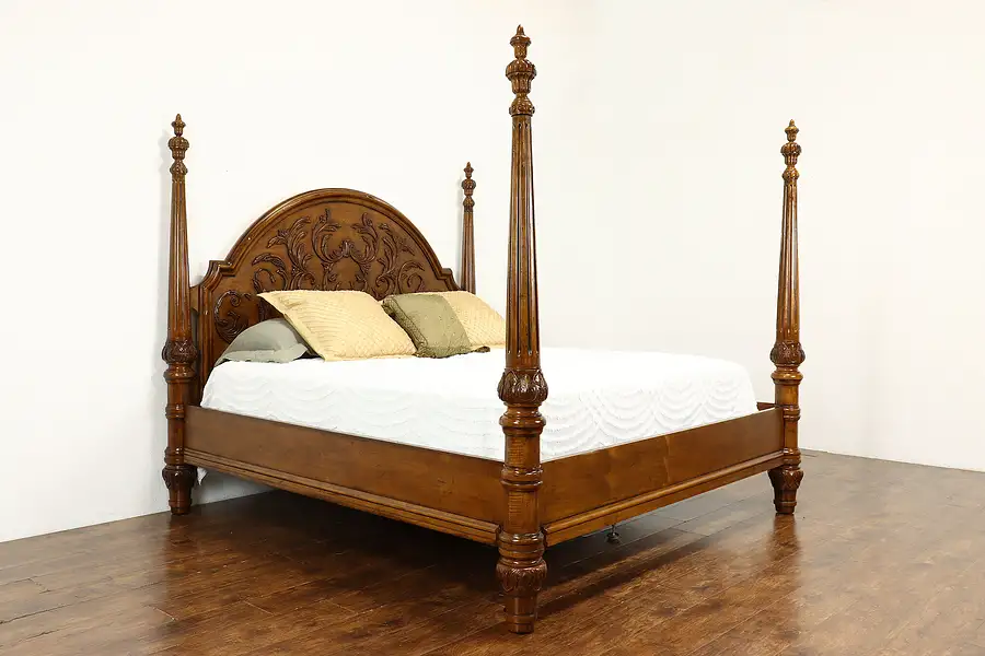 Main image of Traditional King Size Carved Fruitwood Four Poster Bed