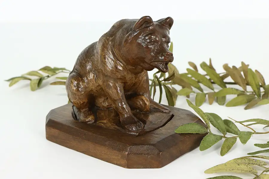 Main image of Black Forest Antique Statue Hand Carved Bear Sculpture