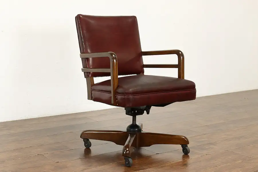 Main image of Midcentury Modern Leather Vintage Swivel Office or Library Desk Chair