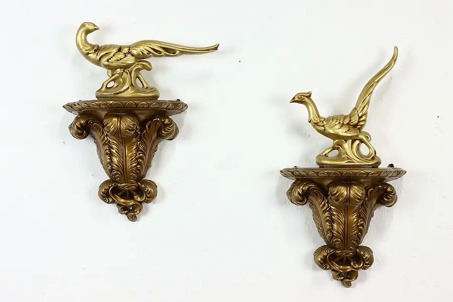 Main image of Pair of Renaissance Style Vintage Gilt Wall Bracket Shelves