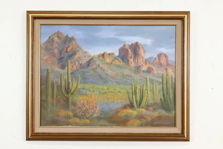 Main image of Desert Scene in Flower Vintage Original Oil Painting Gunkelman 29"