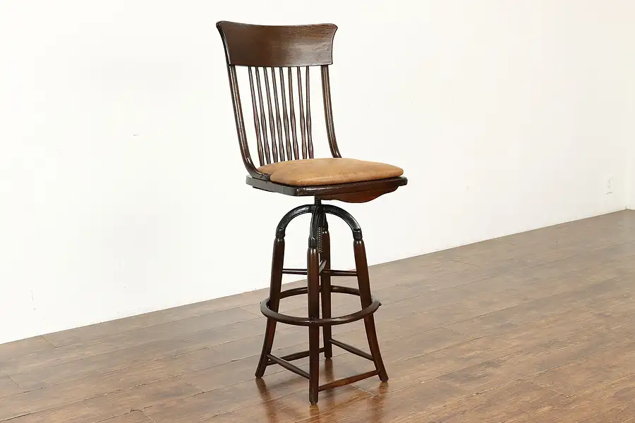 Main image of Industrial Elm & Iron Antique Farmhouse Drafting, Architect Swivel Stool