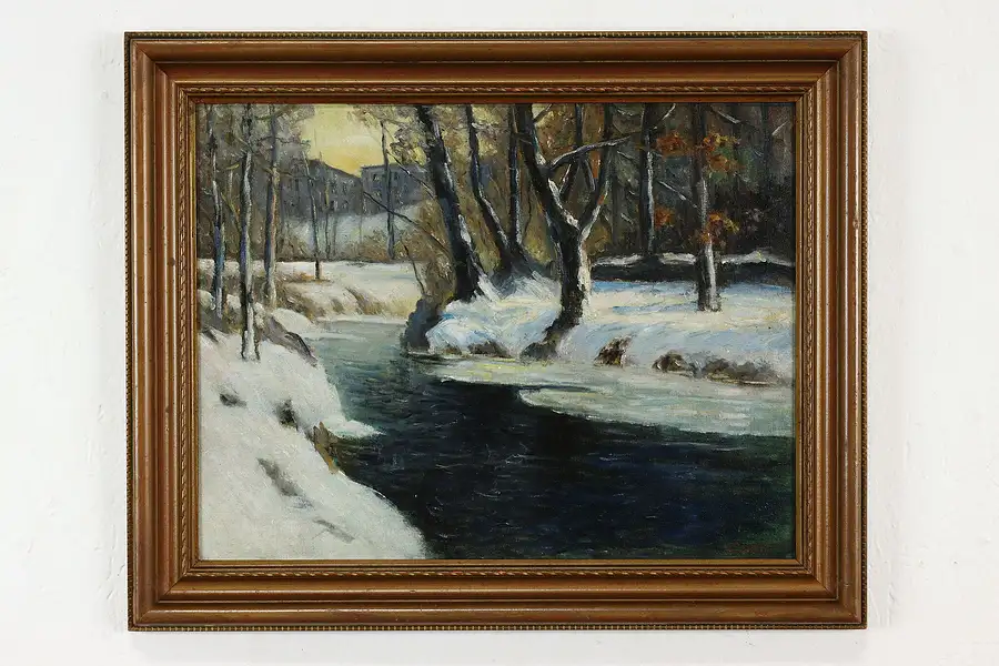 Main image of Winter Stream Landscape Vintage Original Oil Painting, Cordy 21"