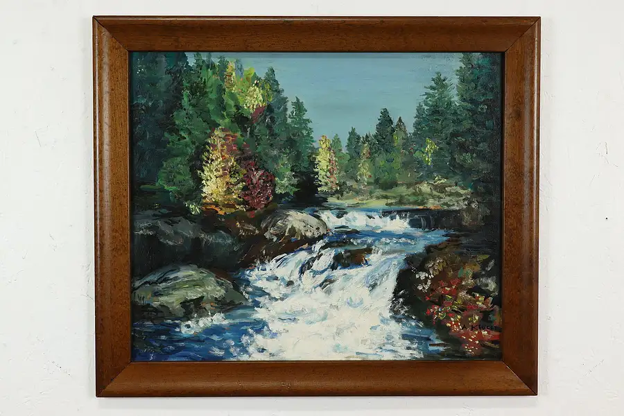 Main image of Summer Forest with White Rapids Vintage Original Oil Painting, Klucas 28"