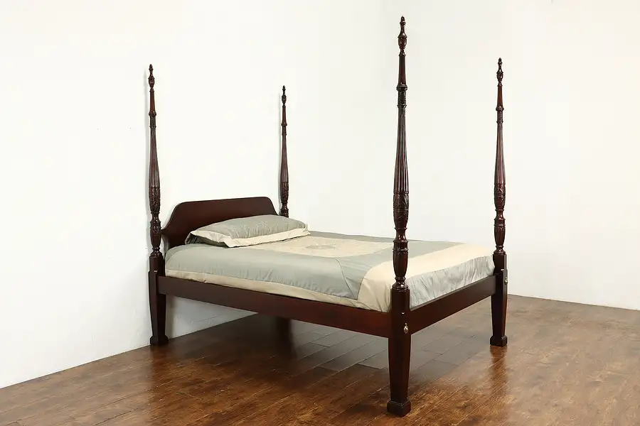 Main image of Georgian Style Vintage Mahogany Rice Poster Queen Size Bed, Drexel