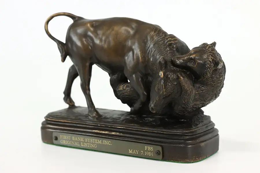 Main image of Wall Street Vintage Bull & Bear Stock Market Sculpture, Bronze Finish