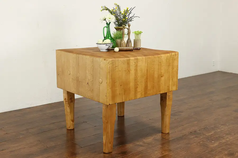 Main image of Farmhouse Vintage Maple Butcher Chopping Block, Kitchen Island Wine Table