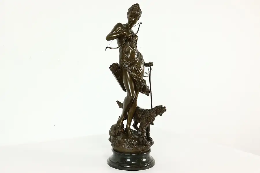 Main image of Bronze Antique Sculpture Greek Goddess Artemis, Marble Base, After Mayer