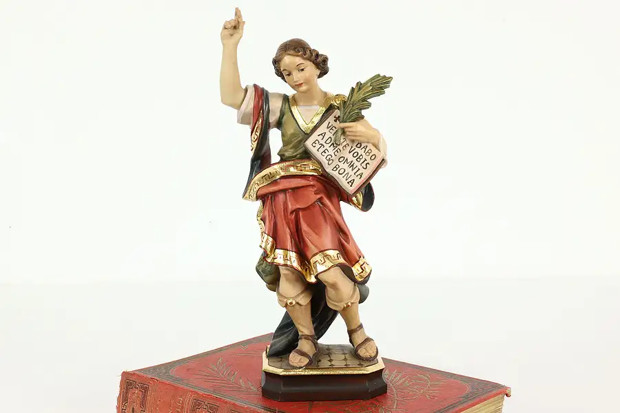 Main image of St. Pancras Patron of Children Vintage Hand Carved Sculpture, Staffler