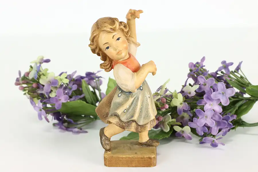 Main image of Italian Hand Carved Vintage Young Girl Dancing Alpine Sculpture