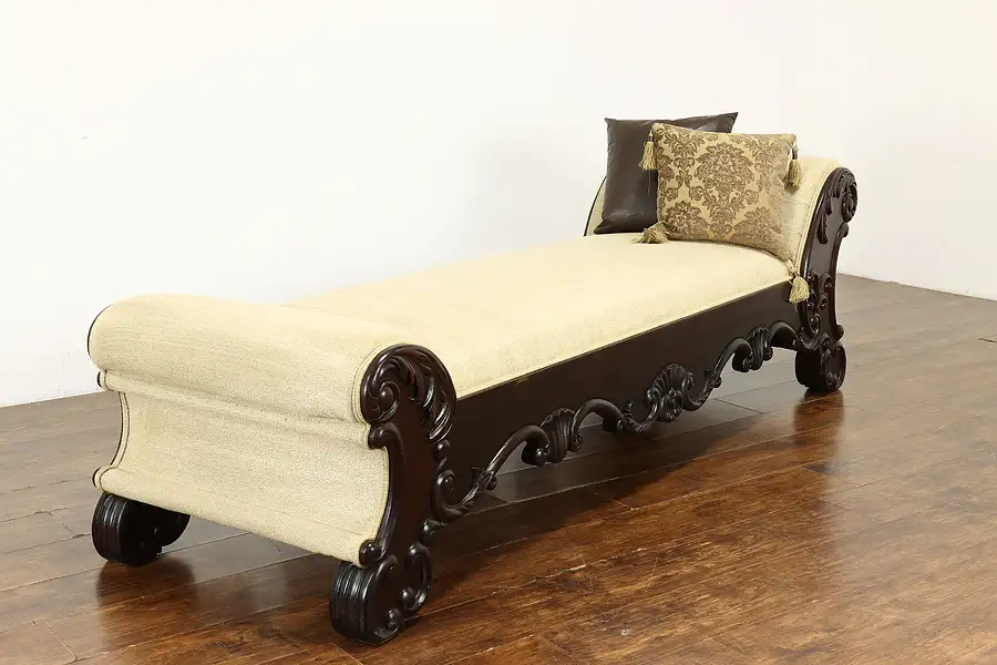 Main image of Victorian Antique Mahogany Chaise Lounge Fainting Couch Shell Motifs