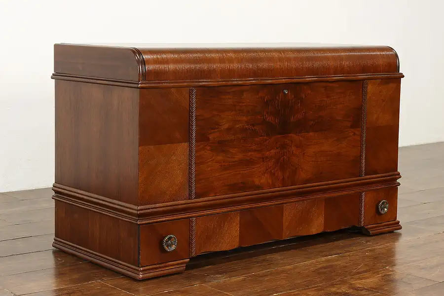 Main image of Art Deco Waterfall Design Vintage Cedar Trunk, Blanket Chest, Dillingham