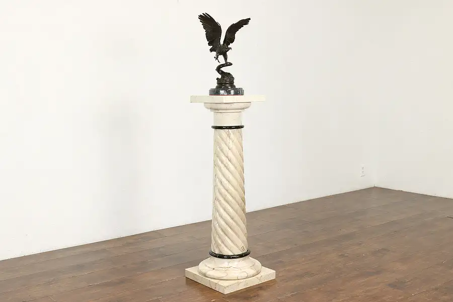 Main image of Traditional Vintage Carved Spiral Marble Plant Pedestal Sculpture Stand