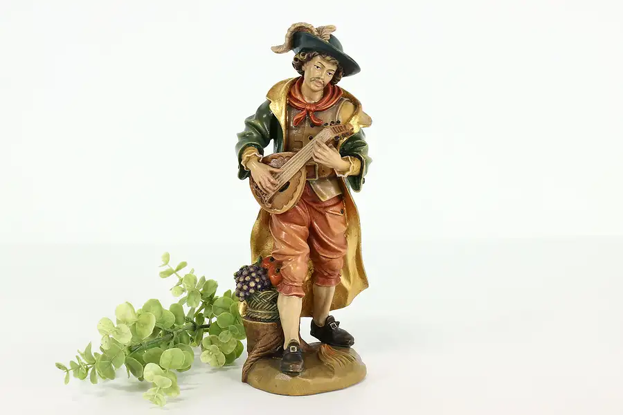 Main image of Lute Player German Hand Carved Vintage Folk Art Sculpture Detert