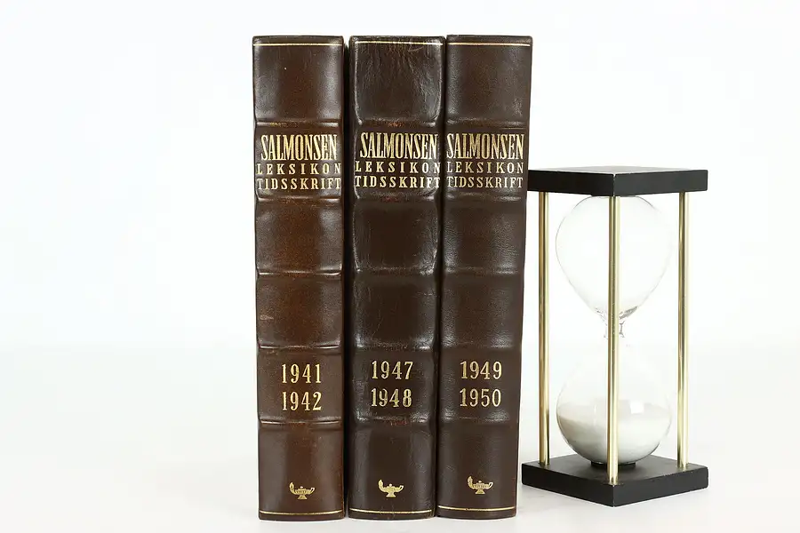 Main image of Set of Three Leatherbound Vintage Danish Encyclopedia Books, Salmonsens