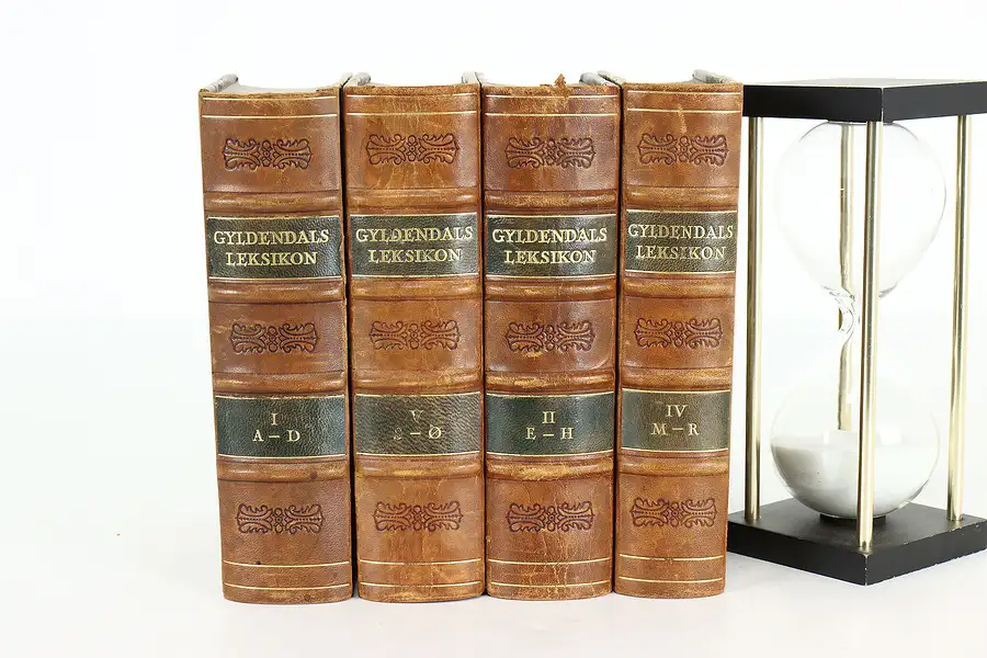 Main image of Set of Four Leatherbound Vintage Danish Encyclopedias, Gyldendals