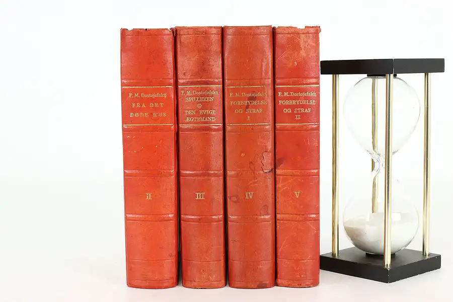 Main image of Set of Four Leatherbound Vintage Books in Danish, Dostoevsky