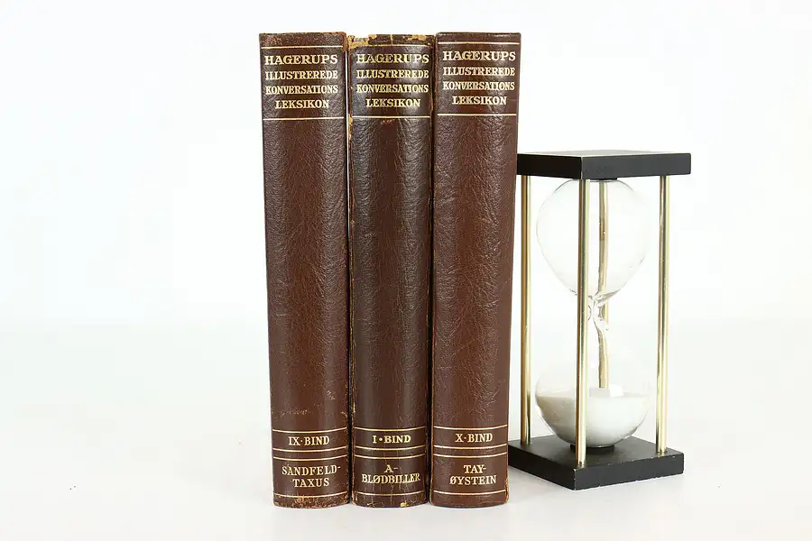 Main image of Set of 3 Leatherbound Gold Tooled Books, Danish Lexicon, Hagerups