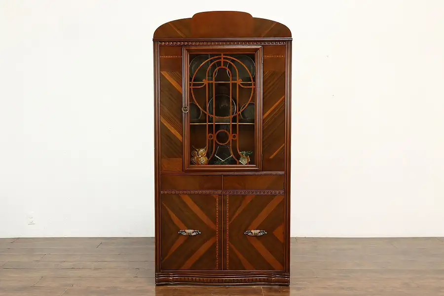 Main image of Art Deco Vintage Walnut China or Curio Display Cabinet, Bookcase