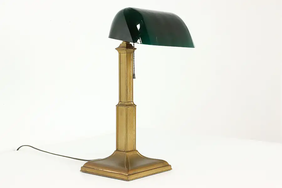 Main image of Banker Antique Office Library or Desk Lamp Emerald Glass Shade Farberware