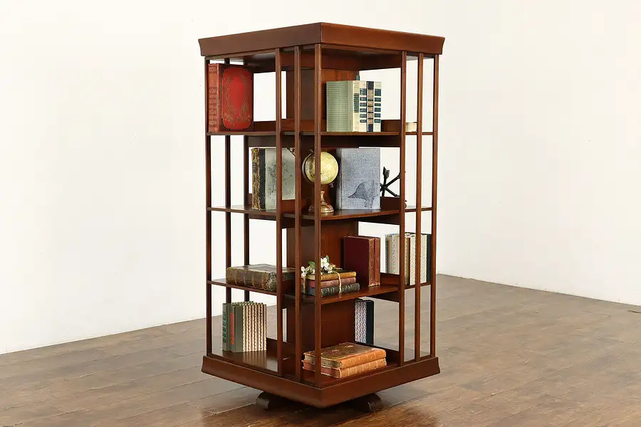 Main image of Traditional Antique Walnut Revolving Chairside Spinning Bookcase