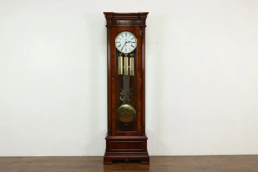 Main image of Grandfather Tall Case Vintage Mahogany Clock, Westminster Chime, Sligh