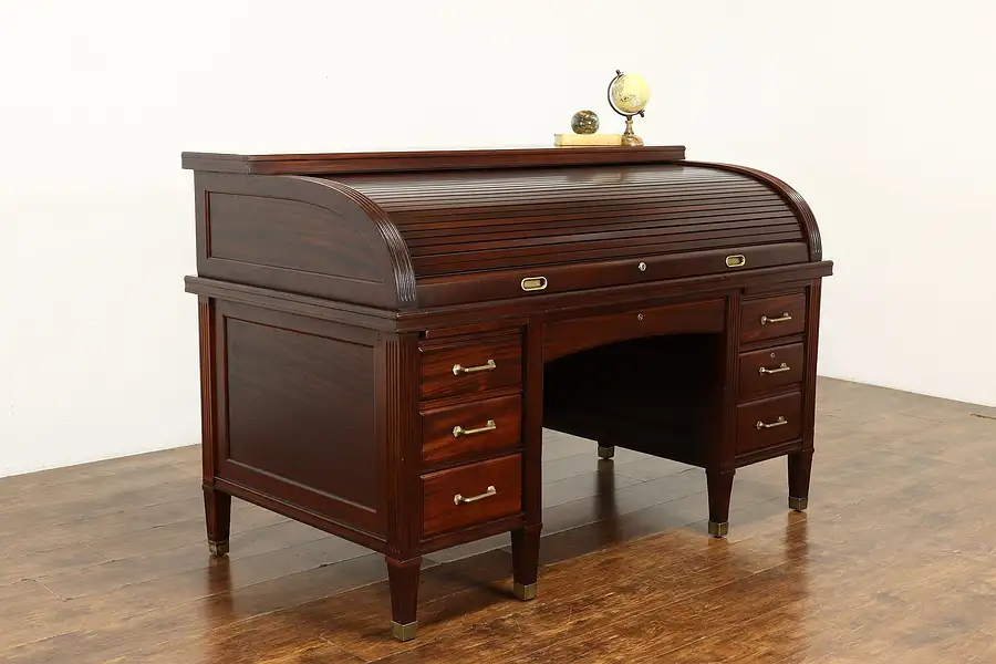 Main image of Traditional Antique Mahogany C Shape Roll Top Office or Library Desk